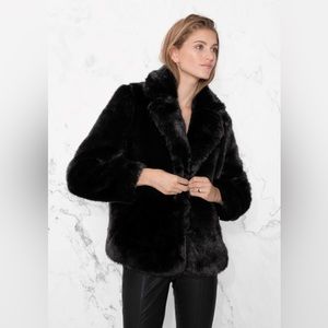 & Other Stories - Black Fur Coat - Size 6